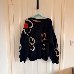 CIDER Floral Patterned Black Sweater